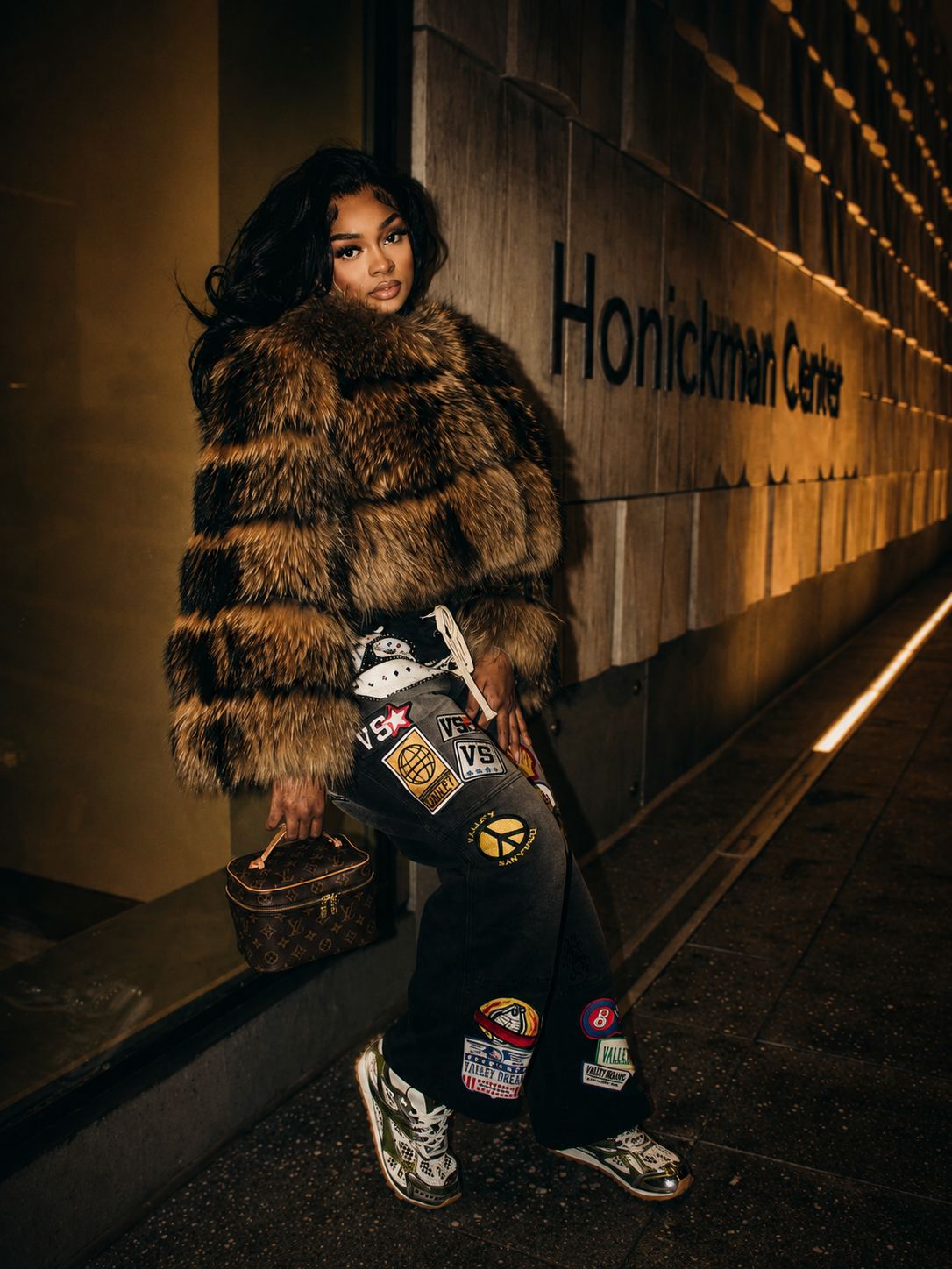 Editorial street style portrait outside the Honickman Center